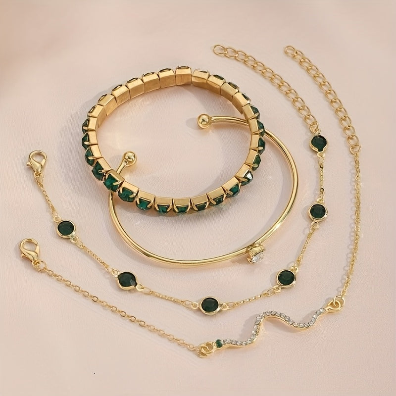 Boho Luxe Green & Gold Bracelet Set