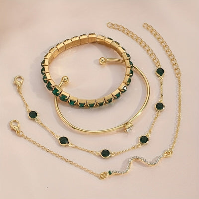 Boho Luxe Green & Gold Bracelet Set