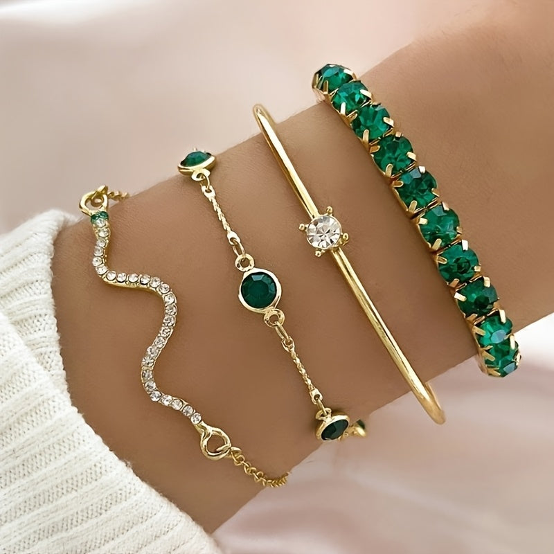 Boho Luxe Green & Gold Bracelet Set