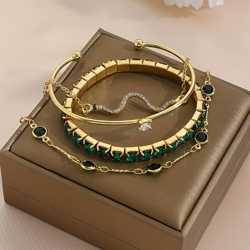 Boho Luxe Green & Gold Bracelet Set