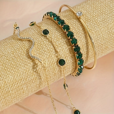 Boho Luxe Green & Gold Bracelet Set